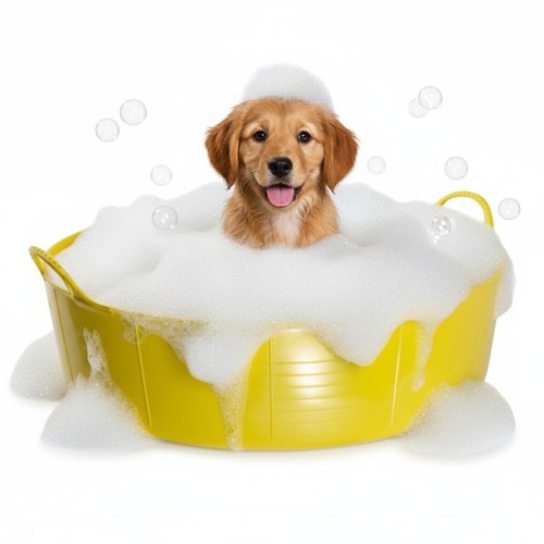 Yellow dog bath - yellow, bath,